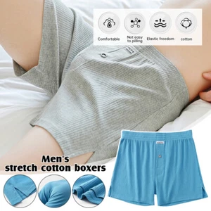 Men's Stretch Cotton Boxers Comfortable And Loose Plus Size Sleeping Underwear - Picture 1 of 31