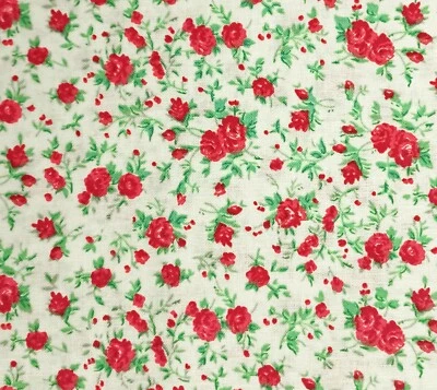 Wild Flowers Ivory Red Rose Cotton Calico Quilt Cotton Santee Floral - Image 1 of 2