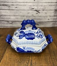 Vintage Porcelain Blue & White Floral Small Serving Dish W/Lid by Cracker Barrel