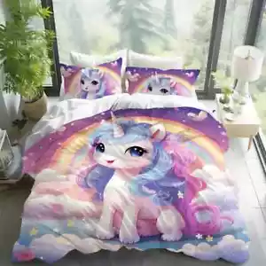 Duvet Cover & Pillowcase Set Magic Unicorn Fairy Princess Girls Kids Bed Bedding - Picture 1 of 3