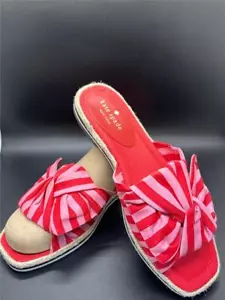 Kate Spade Slip on Tela Rosa Righe Iuta Caliana Diapositive Donna, Rosa 9,5 M NUOVO - Foto 1 di 6