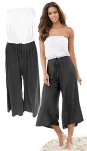 GOTTEX Womens Black/White STRAPLESS WIDE LEG JUMPSUIT Cover Up NWT $175 XL - Picture 1 of 3