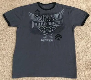 Hard Rock Cafe Denver Militärstil dunkelgraues Ringer-T-Shirt für Herren Größe Large - Bild 1 von 4