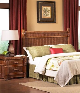 Polynesian Wicker Tropical 2 Pc Queen Headboard and Nightstand - American Rattan - Picture 1 of 6