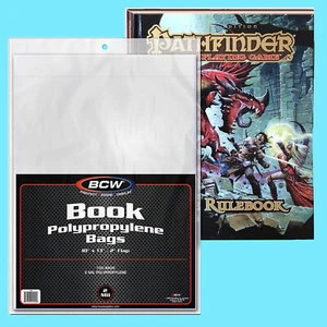 100 BCW 10x13 BOOK BAGS +2 inch Flap Storage Sleeve RPG Game Magazine 2 mil poly - Picture 1 of 1