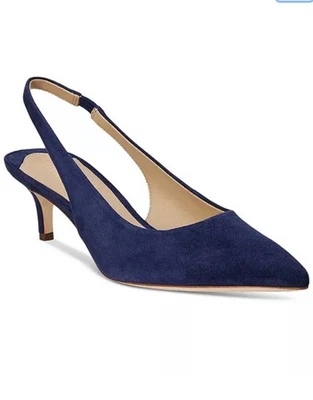 Lauren Ralph Lauren Lolah Azul Gamuza Cuero Slingback Tacones bajos/medios. US 7,5 Foto 1 de 4