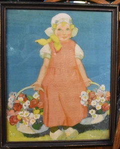 ALBERT HENCKE (1865-1936, NJ / WA) DUTCH GIRL PRINT - 1900s Chromolithograph - Bild 1 von 8