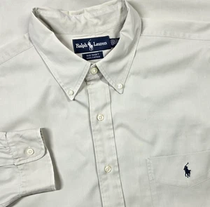 VTG Polo Ralph Lauren Long Sleeve Twill Button Up Beige Shirt Mens XL Big Shirt - Picture 1 of 15