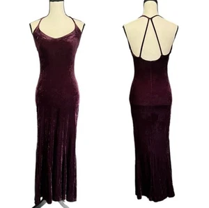 Vintage 90s Betsey Johnson Crushed Velvet Goth Witchy Vamp Maxi Slip Dress - Picture 1 of 7