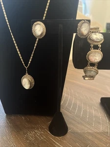 VINTAGE Giuseppe Mandile Italian 800 Silver Over Brass Cameo Jewelry Set. - Picture 1 of 21