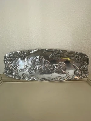 1994 Arthur Court bandeja de servir coelho orelha flexível prato de coelho 14,5" x 5,5" - Imagem 1 de 4