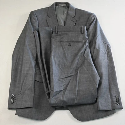 Express 36S 32x30 Gray Sharkskin Photographer Fitted Mens Jacket Pants Suit - Image 1 of 4
