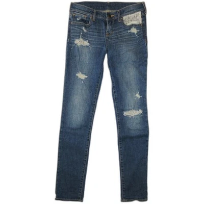 Abercrombie Kids low rise Slim distressed lace stretch jeans denim pants 16 14 - Image 1 of 4