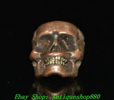 Colgante amuleto cabeza esqueleto calavera bronce dorado púrpura dinastía antigua de 1"" Foto 1 de 4