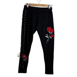 Vixxsin Pants Womens L Corset Lace-Up Rose Embroidery Fairy Gothic Whimsigoth - Picture 1 of 14