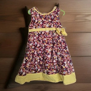 Donita A-line Dress Girls Size 4 Pink Yellow Floral Tie Waist Bow Knee Length  - Picture 1 of 9