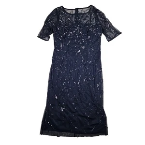 Vestido Adrianna Papell Talla 4 Azul Marino Adornado con Cuentas Cóctel Fiesta - Imagen 1 de 10
