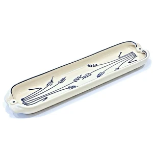 Signiertes Vintage Studiokeramik handbemaltes Baguette/Vorspeisen Tablett - blaues Weizen-Design - Bild 1 von 14