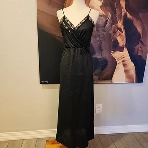 Maxi abito vintage Union Made nylon grande nero USA slip pigiama - Foto 1 di 7
