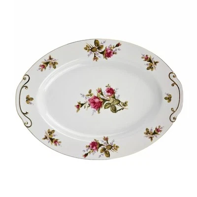 VINTAGE FLORAL PARK FLP1  Moss Rose Oval Serving Platter  12" x 8.75" Japan - Image 1 of 4