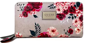 GUESS ABREE ZIP-AROUND WALLET Floral Logo Clutch Purse AUTHENTIC • NEW WITH TAGS - Picture 1 of 9