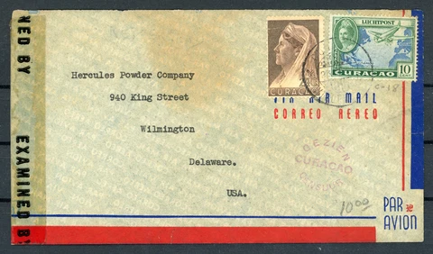 Curacao Censored Letter to Delaware USA #8400 Cover