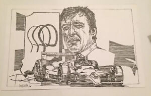 Impression d'artiste Ron Burton Indy 500 de Johnny Rutherford 17" X 11"