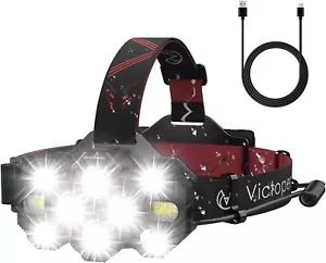 Victoper V10000 Head Torch 22000 Lumens LED Rechargeable IPX4 Black & Red NEW - Picture 1 of 7