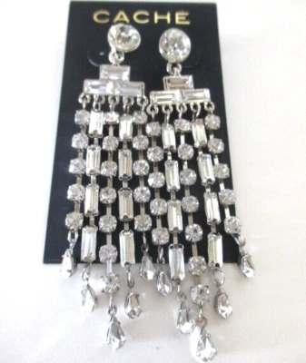 Pendientes araña de eslabones baguette de cristal Cache para mujer nuevos con etiquetas 54,00 plateados Foto 1 de 4