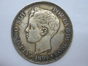 1899 SGV SPANISH ALFONSO XIII 5 PESETAS SNM SPAIN / ESPAÑA - Picture 1 of 2