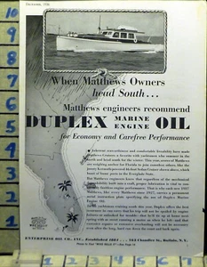 1936 PLEX OIL MATTHEWS BOAT FLORIDA SOUTH MARINE NAUTICAL  AD  BE09 - Picture 1 of 1