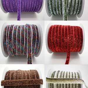 2+ Yds (1.83m) 3/8" 10mm Sparkle Glitter Velvet Ribbons Headband Clips Bow #329 - Picture 1 of 39