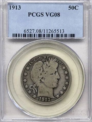 1913-P PCGS VG08 BARBER LIBERTY HEAD HALF DOLLAR Cover