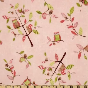 33 Inches Owl Tree Nursery Owls Branch Peachy Pink Cotton Fabric 42645 - Picture 1 of 4