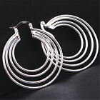 925 Silver Color fashion Layer circle Hoop earrings cuff on Trendy Jewelry