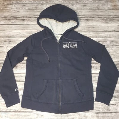 Sudadera con Capucha Sherpa Abercrombie Talla L Cremallera Completa 92 Nueva York Azul Marino Foto 1 de 4
