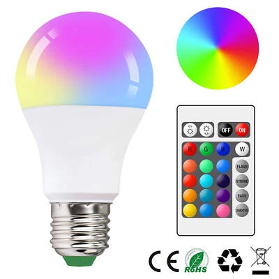 10W RGB E27 LED Bulb Light Light 12-Colour Changing Remote Control Screw Lamp - Image 1 of 4