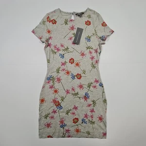 French Connection Womens Dress Grey 8 UK Floral Short Sleeves Jersey Bodycon - Picture 1 of 8