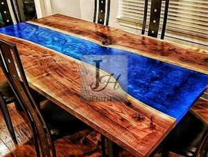 Ocean Blue Epoxy River Table ? Live Edge Walnut Wood Handmade - Picture 1 of 1