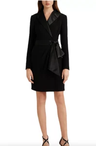 Lauren Ralph Lauren Black Faux Wrap Tuxedo Cocktail Formal Dress 16 Women's - Picture 1 of 8