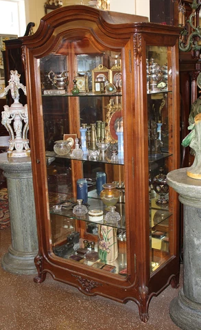 Rare French Carved Walnut Beveled Glass China Cabinet Vitrine Louis XV C1880 Cover