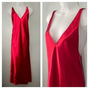 Fredericks of Hollywood Size Medium Red Satin Maxi Nightgown Slip Dress Lingerie - Picture 1 of 12