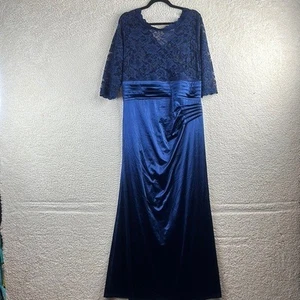 NWT Miusol Womens Navy Floral Lace Satin Ruched Maxi Formal Dress Gown Size 2XL - Picture 1 of 14