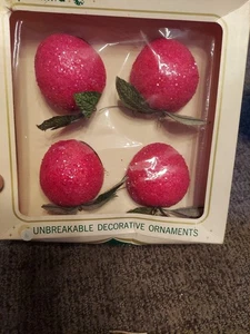 Vintage Sparkly Apple Christmas Ornaments Set Of 4 In Original Box - Picture 1 of 6