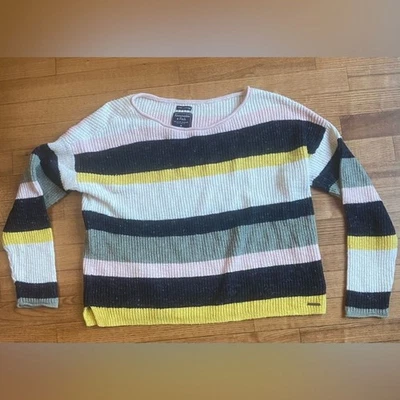 Abercrombie & Fitch 女式 M 100% 棉条纹黄色粉色毛衣 Y2K - GUC — 第 1/4 张图片