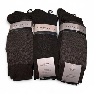 Perry Ellis Men Business Dress Socks Black 7-12 3pk Of 5 (15 socks) Stretch Poly - Picture 1 of 11
