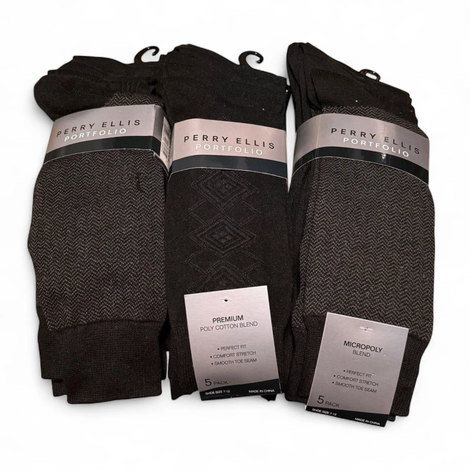 Perry Ellis Hombres Negocios Vestido Calcetines Negros 7-12 3pk De 5 (15 Calcetines) Elastizados Poliéster Foto 1 de 4