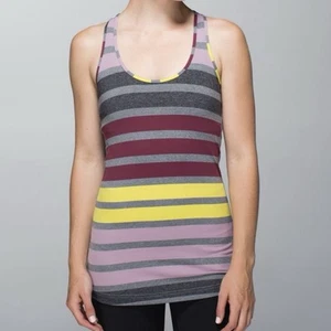 Lululemon Cool Racerback - Triplet Twin Stripe Mauvelous Heathered Slate - Sz 2 - Picture 1 of 17