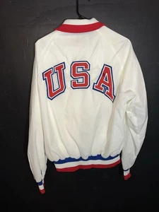 Vintage Team USA Olympic Satin Bomber Jacket Adult Large White Champion USA 80s - Picture 1 of 7