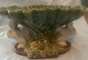 MAJOLICA Mittelstück Keramik ovale Schale mit zwei Hasen Sockel Mittelstück. - Bild 1 von 10